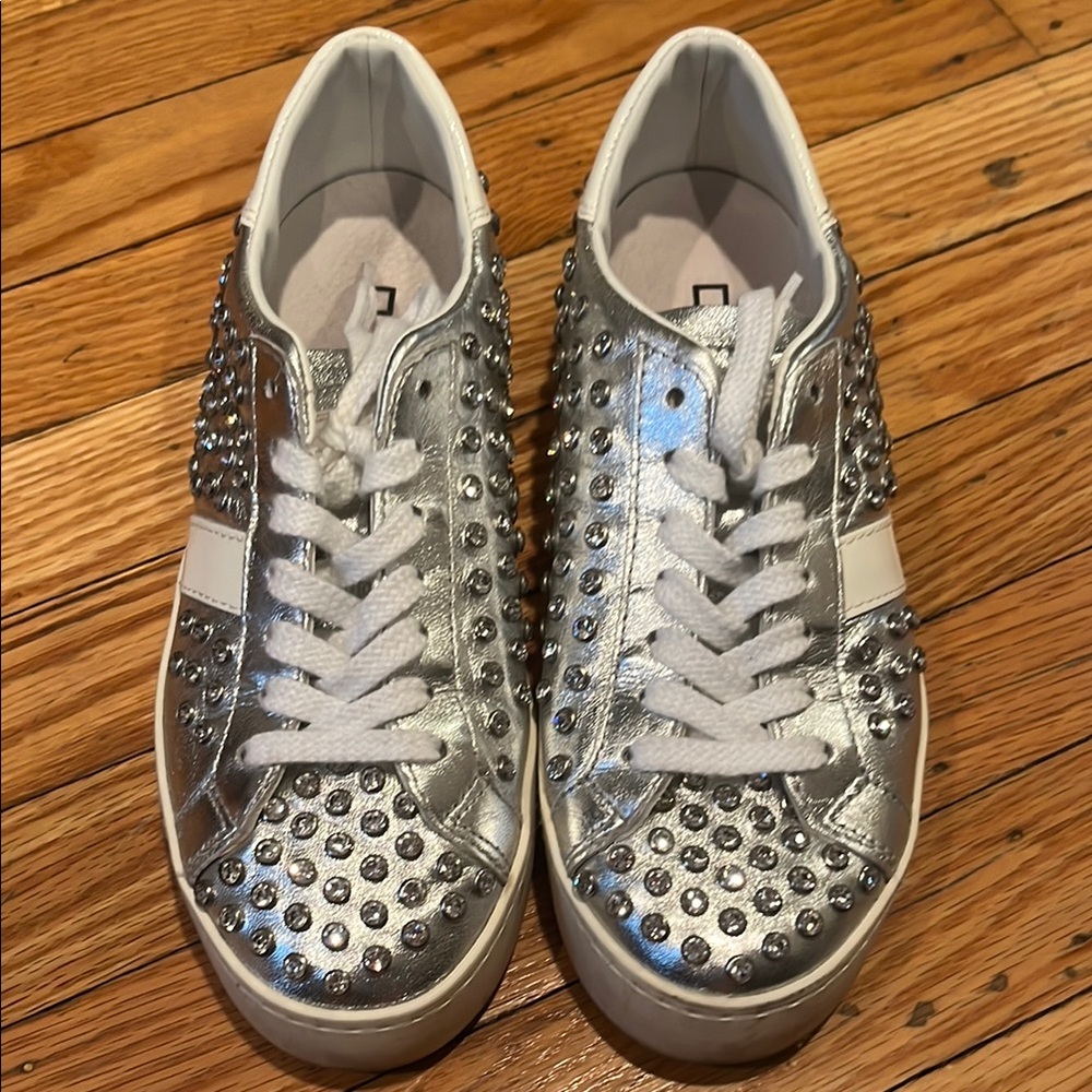 Silver and White Fashion Sneakers with Studded Design